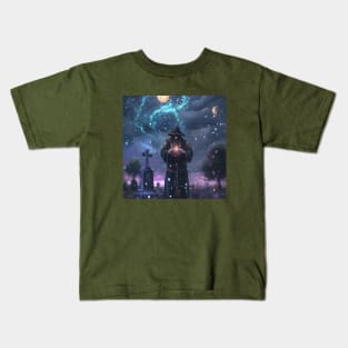 Demonic Sorcerer Conjures Power in a Cemetery Kids T-Shirt